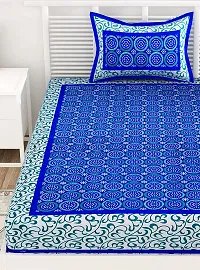 UniqChoice 100% Cotton Blue Color Jaipuri Single bedsheet with 1 Pillow Cover,1+1_Single_Gola_Blue-thumb3