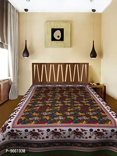 UniqChoice 100% Cotton Green Colour Jaipuri Traditional Printed Single Bedsheet.
