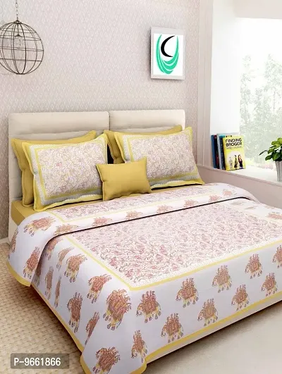 UniqChoice Cotton Standard Size 1 Bedsheet with 2 Pillow Covers (Multicolour_DDL254)