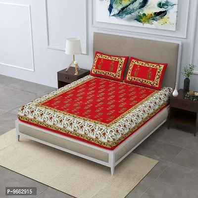 Rangun Bedsheet | Pure Cotton | Jaipuri Traditional Printed | Double Bedsheet with 2 Pillow Cover | Red