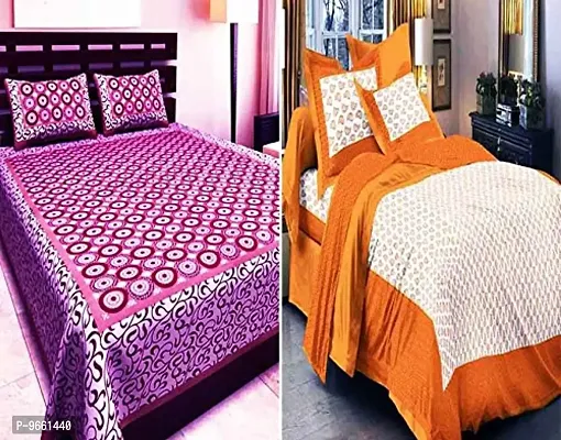 Bombay Spreads 100% Cotton Rajasthani & Jaipuri Traditional 2 Double Bedsheet Combo with 4 Pillow Cover-thumb0