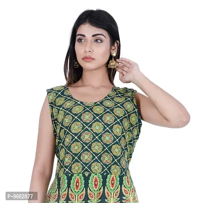 UniqueChoice Presents Green Color Jaipuri Printed Long Women's Maxi one Piece Dress Free Size-thumb3