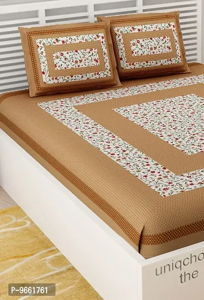 UniqChoice Brown Color Rajasthani Traditional Printed 120 TC 100% Cotton Double Bedsheet with 2 Pillow Cover,UC89_Bind-B-thumb3