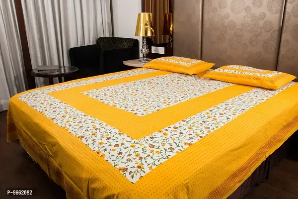 UniqChoice Rajasthani Traditional Printed 144 TC |100% Cotton| Double Bedsheet with 2 Pillow Cover| Bedsheet for King Size Bed| Yellow