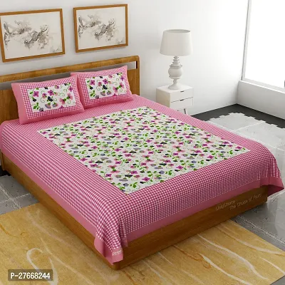 Comfortable Cotton Printed Double Bedsheet with Two Pillow Covers-thumb0