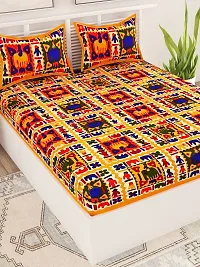 UniqChoice Yellow Color Rajasthani Traditional Printed 120 TC 100% Cotton Double Bedsheet with 2 Pillow Cover,UCEBBD327-thumb2