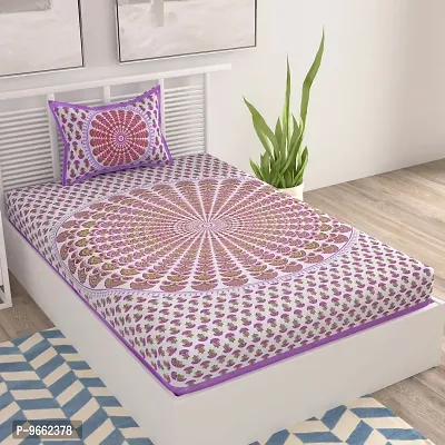 UniqChoice 100% Cotton Purple Color Jaipuri Single bedsheet with 1 Pillow Cover,1+1_Single_Chakari_Purple
