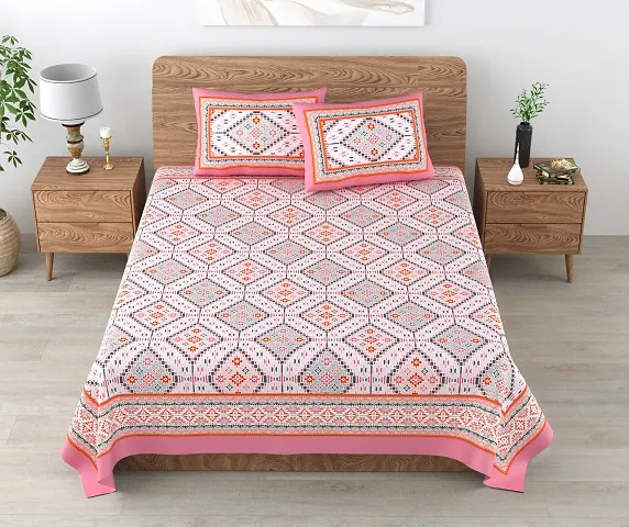 Pringted Cotton Double Bedsheet with 2 Pillow Cover