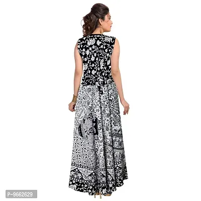 UniqueChoice 100% Cotton Printed Black Maxi Dress for Women-thumb2