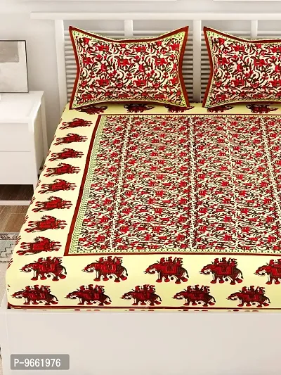 UniqChoice Green Color Rajasthani Traditional Printed 120 TC 100% Cotton Double Bedsheet with 2 Pillow Cover,UCEBBD83-thumb4