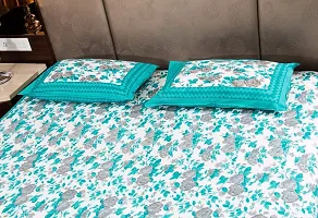 UniqChoice Floral Japuri Printed 120 TC 100% Cotton Double Bedsheet with 2 Pillow Cover,Turquoise(UCEBBD271)-thumb1