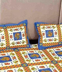 Uniqchoice 144 Tc Cotton Rajasthani Traditional Bedsheet with 2 Pillow Covers - King Size, Blue, 3 Piece-thumb2