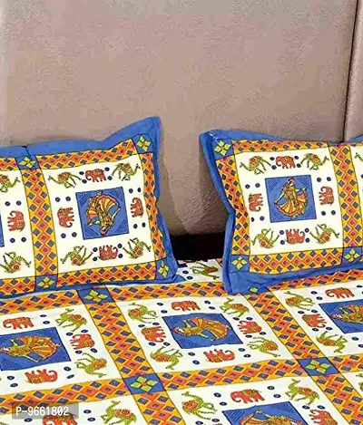 Uniqchoice 144 Tc Cotton Rajasthani Traditional Bedsheet with 2 Pillow Covers - King Size, Blue, 3 Piece-thumb3