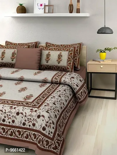 UniqChoice Jaipuri 120 TC Cotton Bedsheet with 2 Pillow Covers - , Brown