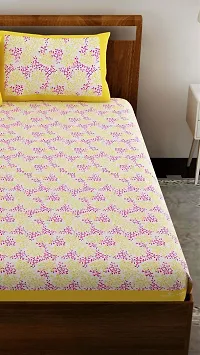 UniqChoice Yellow Color Cotton Printed Double Bedsheet with 2 Pillow Cover (Camali)-thumb3