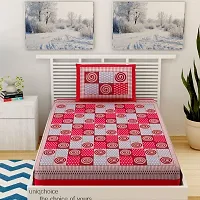 UniqChoice 100% Cotton Red Color Jaipuri Single bedsheet with 1 Pillow Cover,1+1_Single_Jalebi_Red-thumb1