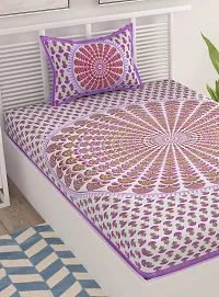 UniqChoice 100% Cotton Purple Color Jaipuri Single bedsheet with 1 Pillow Cover,1+1_Single_Chakari_Purple-thumb2