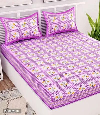 UniqChoice Purple Color 100% Cotton Jaipuri Traditonal Double BedSheet with 2 Pillow Cover,Purplebombay_D-thumb3