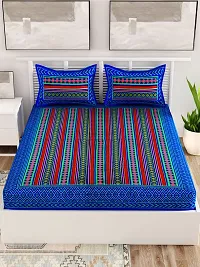 UniqChoice Rajasthani Tradition 144 TC Cotton Double Bedsheet with 2 Pillow Covers - Blue-thumb1