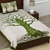 UniqChoice 100% Cotton Green Color Jaipuri Single bedsheet with 1 Pillow Cover,1+1_Single_Tree_Green-thumb1