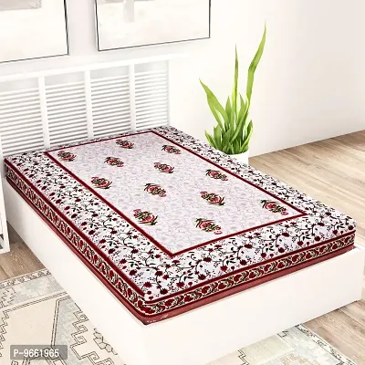 UniqChoice 100% Cotton| Jaipuri Traditional Printed| Single Bedsheet| bedsheet for Single Bed|Beige Colour-thumb0