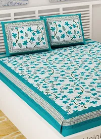 UniqChoice Floral Japuri Printed 120 TC 100% Cotton Double Bedsheet with 2 Pillow Cover,Turquoise(UCEBD107)-thumb2