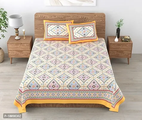 Stylish Fancy Cotton Printed King Size Bedsheet With 2 Pillow Covers-thumb0