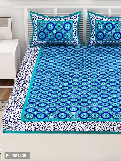 UniqChoice Turquoise Color Rajasthani Traditional Printed 120 TC 100% Cotton Double Bedsheet with 2 Pillow Cover,UCBD105-thumb4