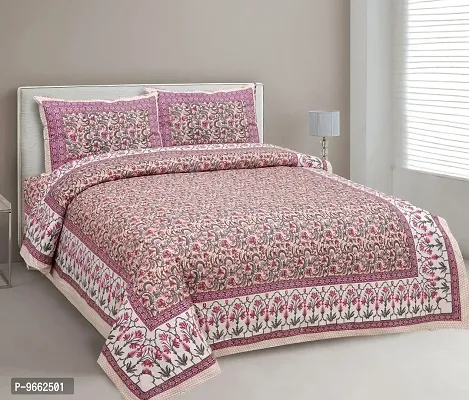 UniqChoice 180 TC Pink Color Floral Printed King Size Bedsheet with 2 Pillow Cover (ELEG-39-Pink)