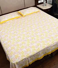 Uniqchoice 144 Tc Cotton Rajasthani Traditional Bedsheet with 2 Pillow Covers - King Size, Yellow, 3 Piece-thumb2