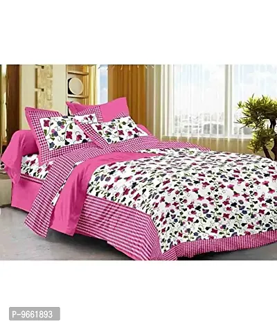 UniqChoice Jaipuri Print Rajasthani Tradition 120 TC Cotton Double Bedsheet with 2 Pillow Covers - Pink-thumb0