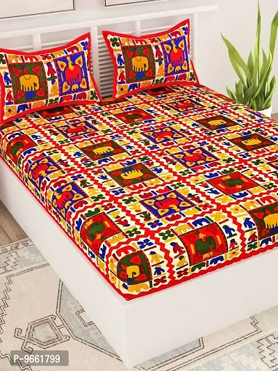 UniqChoice Rajasthani Traditional Print 120 TC 100% Cotton Double Bedsheet with 2 Pillow Cover ,Red(UCEBD56)-thumb3