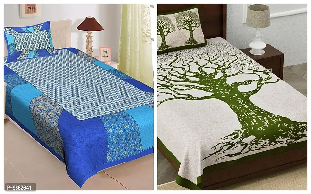 UniqChoice Combo of 2 Multi Color Single Bed Bedsheet Jaipuri Traditional and Ethnic Designs Bedsheet,_2_1+1_Single_172