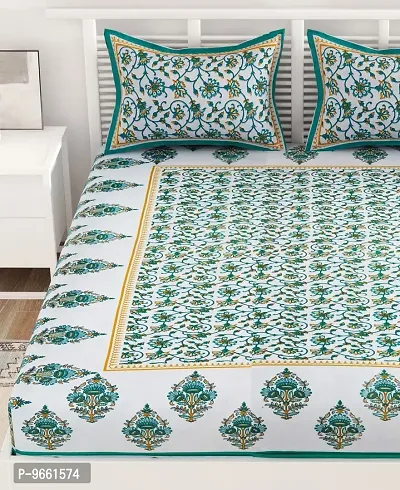 UniqChoice Floral Japuri Printed 120 TC 100% Cotton Double Bedsheet with 2 Pillow Cover,Turquoise(UUCCKD68)-thumb4