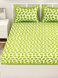 UniqChoice Green Color Cotton Printed Double Bedsheet with 2 Pillow Cover (Polka Dots)-thumb3