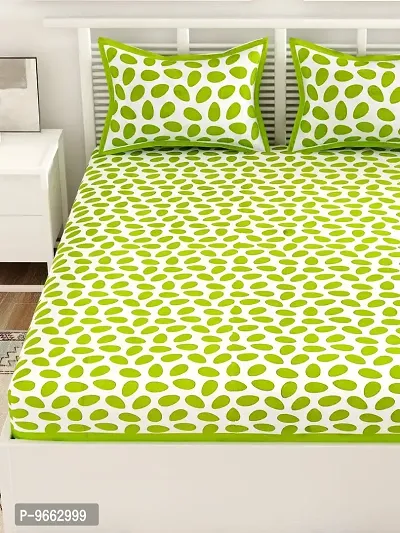 UniqChoice Green Color Cotton Printed Double Bedsheet with 2 Pillow Cover (Polka Dots)-thumb4