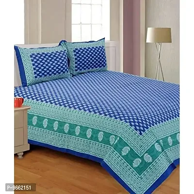 UniqChoice Floral Japuri Printed 120 TC 100% Cotton Double Bedsheet with 2 Pillow Cover,Blue(UCEBD88)-thumb0