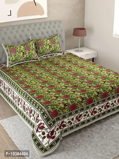 Comfortable Cotton Printed King Size Bedsheet with Two Pillow Covers-thumb0