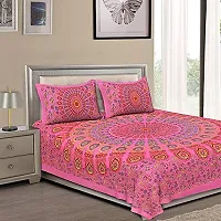 UniqChoice Cotton Round Print Double Bedsheet with 2 Pillow Cover - Pink (215 x 240 cm)-thumb1