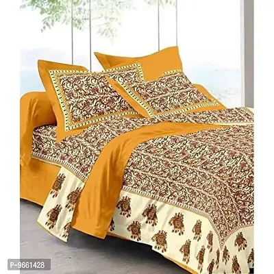 Uniqchoice Rajasthani Traditional 180 Tc Cotton Bedsheet with 2 Pillow Covers - King Size, Yellow-thumb0