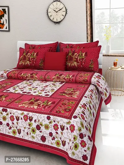 Comfortable Cotton Printed Double Bedsheet with Two Pillow Covers-thumb0