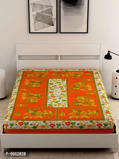 UniqChoice Rajasthani Traditional 144 TC |Cotton Single Bedsheet|Bedsheet for Single Bed| Orange-thumb0