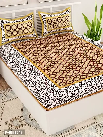 UniqChoice Rajasthani Traditional Print 120 TC 100% Cotton Double Bedsheet with 2 Pillow Cover ,Brown(RTDP201)-thumb3