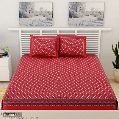 UniqChoice Red Color Rajasthani Traditional Printed 120 TC 100% Cotton Double Bedsheet with 2 Pillow Cover,UCEBD347-thumb2
