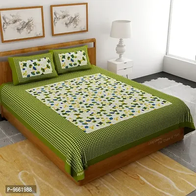 UniqChoice Floral Japuri Printed 120 TC 100% Cotton Double Bedsheet with 2 Pillow Cover,Green(MUCD_48)