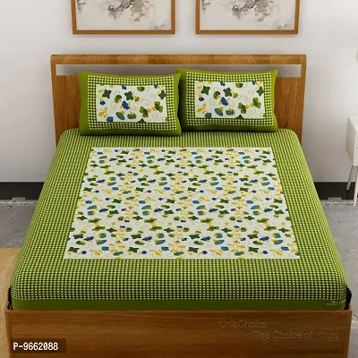 UniqChoice Green Color Rajasthani Traditional Printed 120 TC 100% Cotton Double Bedsheet with 2 Pillow Cover,UCEBD166-thumb0