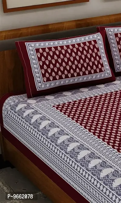 UniqChoice Maroon Color Rajasthani Traditional Printed 120 TC 100% Cotton Double Bedsheet with 2 Pillow Cover,UCEBBD26-thumb3