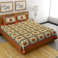 Bombay Spreads Rajasthani Traditional Print 120 TC 100% Cotton Double Bedsheet with 2 Pillow Cover ,Orange(UCEBBD49)-thumb1