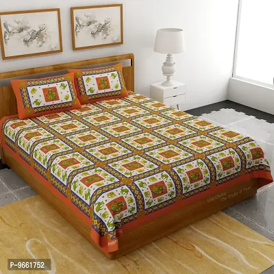 Bombay Spreads Rajasthani Traditional Print 120 TC 100% Cotton Double Bedsheet with 2 Pillow Cover ,Orange(UCEBBD49)-thumb2