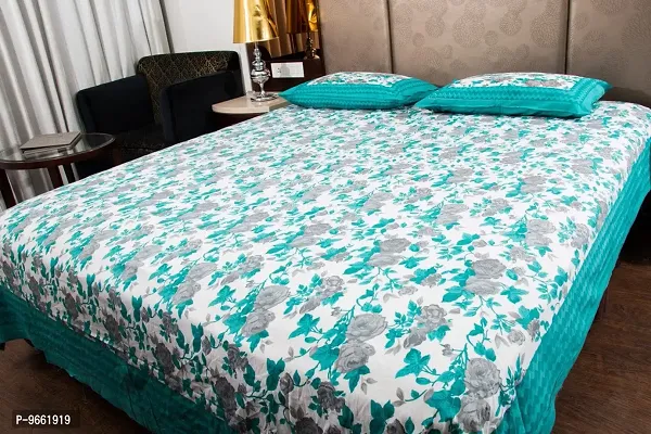 UniqChoice Floral Japuri Printed 120 TC 100% Cotton Double Bedsheet with 2 Pillow Cover,Turquoise(UCEBBD271)-thumb0